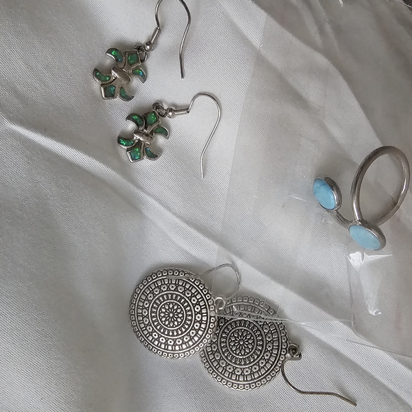 Sterling 925 Fire Opal Earrings & Ring - Bundle. - Picture 6 of 11